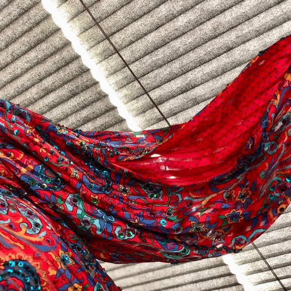 Diane Freis Red Holiday Dress Paisley Rich Gypsy Bohemian Style -Xmas OSFM - Picture 9 of 13